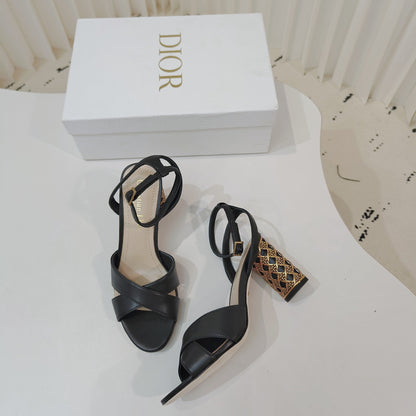 CD 26s Criss-Cross Strap Sandals 8cm Black Leather 927499