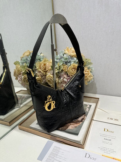 CD Small Dior Voyage Bag 22cm Black Glossy Macrocannage Calfskin 288624