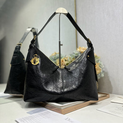 CD Large Dior Voyage Bag 34cm Black Glossy Macrocannage Calfskin 288644