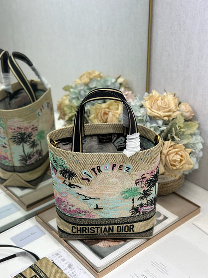 CD Fall 2025 Souvenir Small Book Tote Beige Cotton 288597