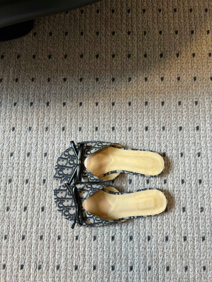 CD 26s Bow Slide Deep Blue Oblique Embroidered Cotton 820005