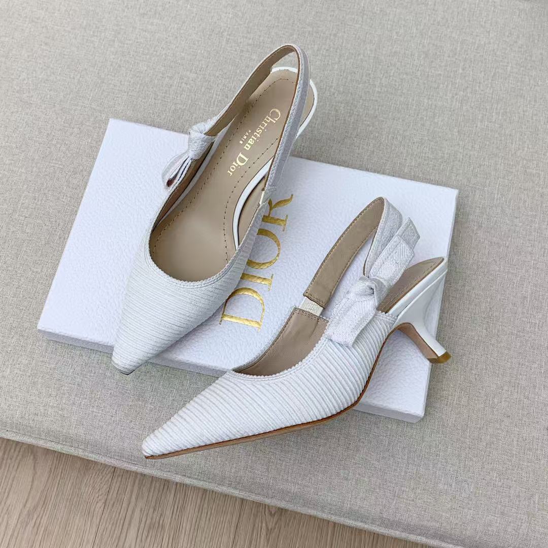 CD J'Adior Slingback Pumps 65mm White Embroidered Cotton