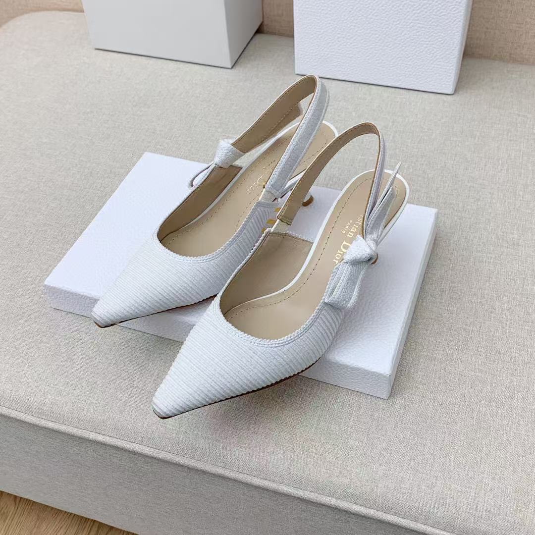 CD J'Adior Slingback Pumps 65mm White Embroidered Cotton