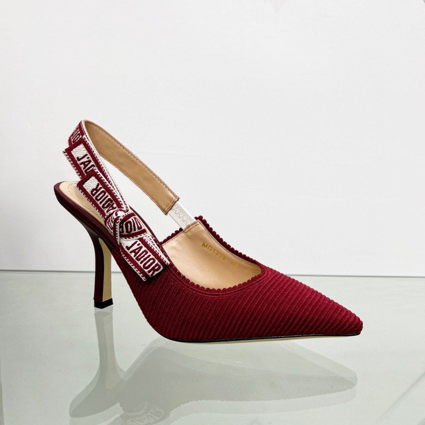 cd slingback pumps 65 dark red embroidered cotton