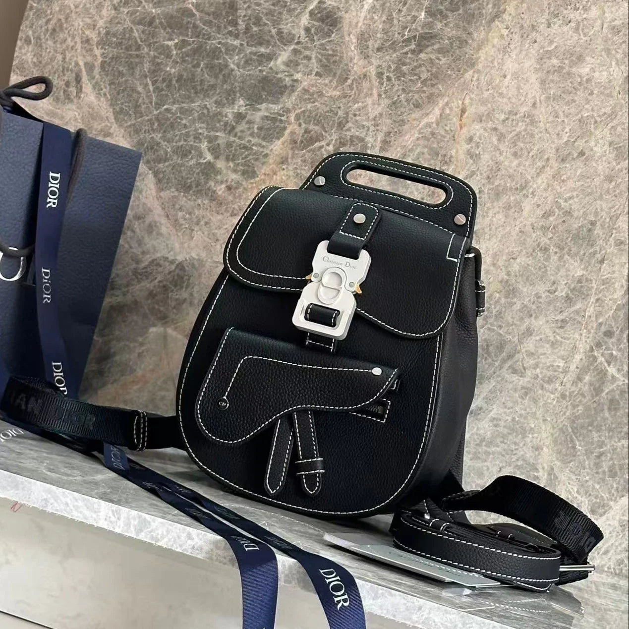 CD Gallop Sling Bag Black Grained Calfskin