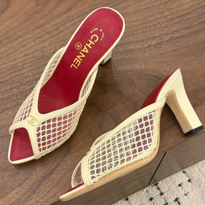 Chanel 2026 Mule White Red Mesh Sheepskin