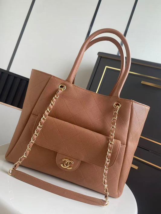 Chanel 2026 Shopping Bag 39cm Brown Grained Calfskin
