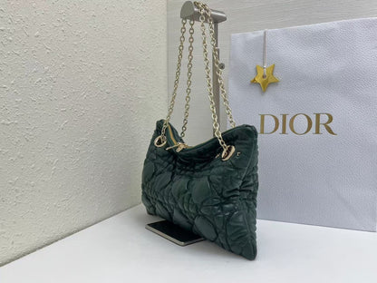 CD Small Cannage Quilted Tote Bag Deep Teal Cowhide 158910