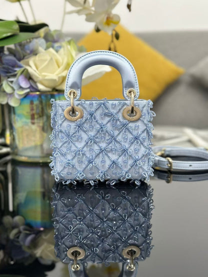 CD Mini Lady Dior 12cm Blue Beaded Embroidered Cowhide Leather GHW 158589