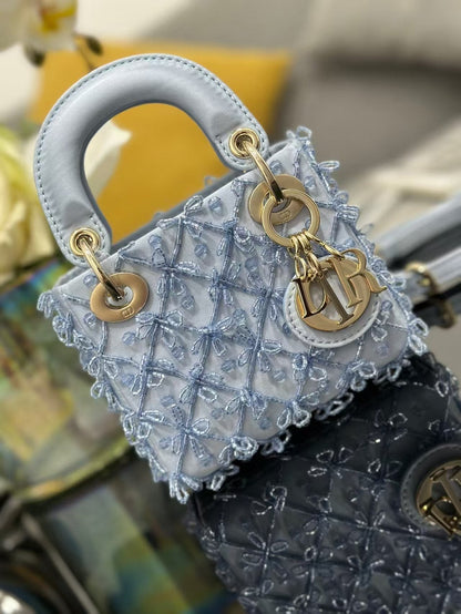 CD Mini Lady Dior 12cm Blue Beaded Embroidered Cowhide Leather GHW 158589