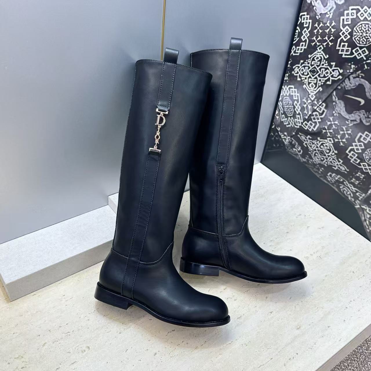 CD Riding Boots CD Buckle Black Leather