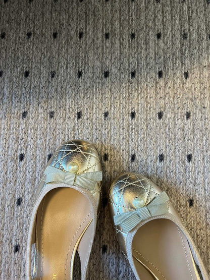CD Ballet Slingback Pumps Gold Cannage Lambskin