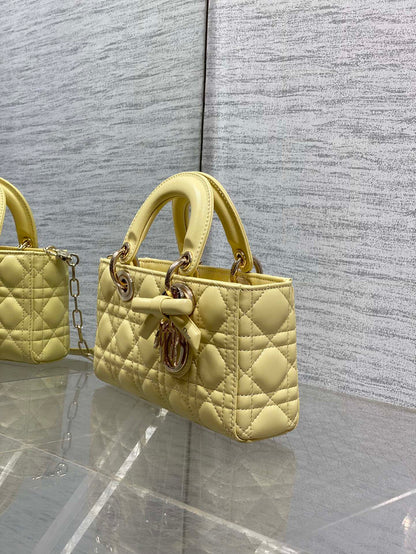 Dior 2026 Bow Lady D-Joy Yellow Cannage Lambskin With Light Gold 286555