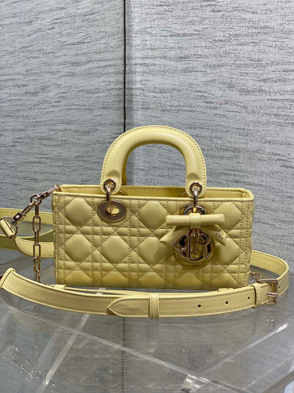 CD 2026 Bow Lady D-Joy Yellow Cannage Lambskin With Light Gold 286555