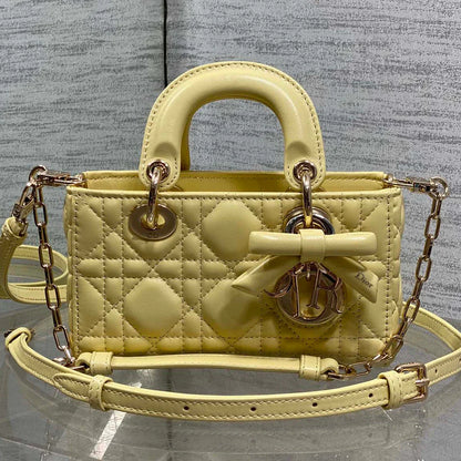 CD 2026 Bow Lady D-Joy Yellow Cannage Lambskin With Light Gold 286555