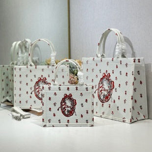 CD Book Tote White Red in Canvas