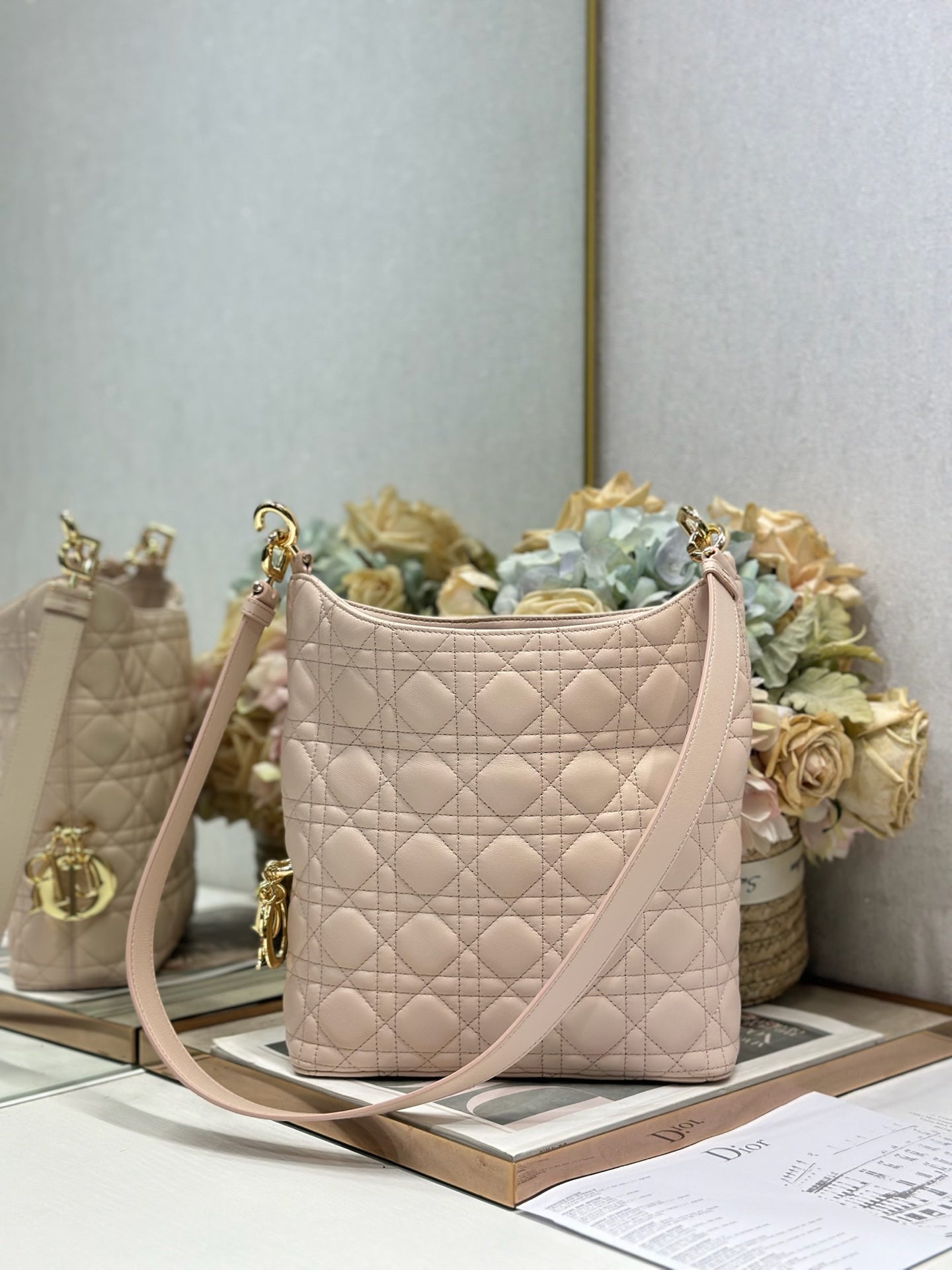 CD Lady Dior Shoulder Bag 27cm Light Pink in Sheepskin 155553