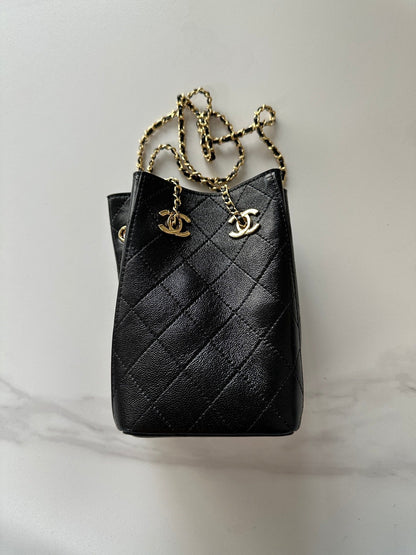 Chanel 2026 Bucket Bag 18cm Lambskin Suede Denim