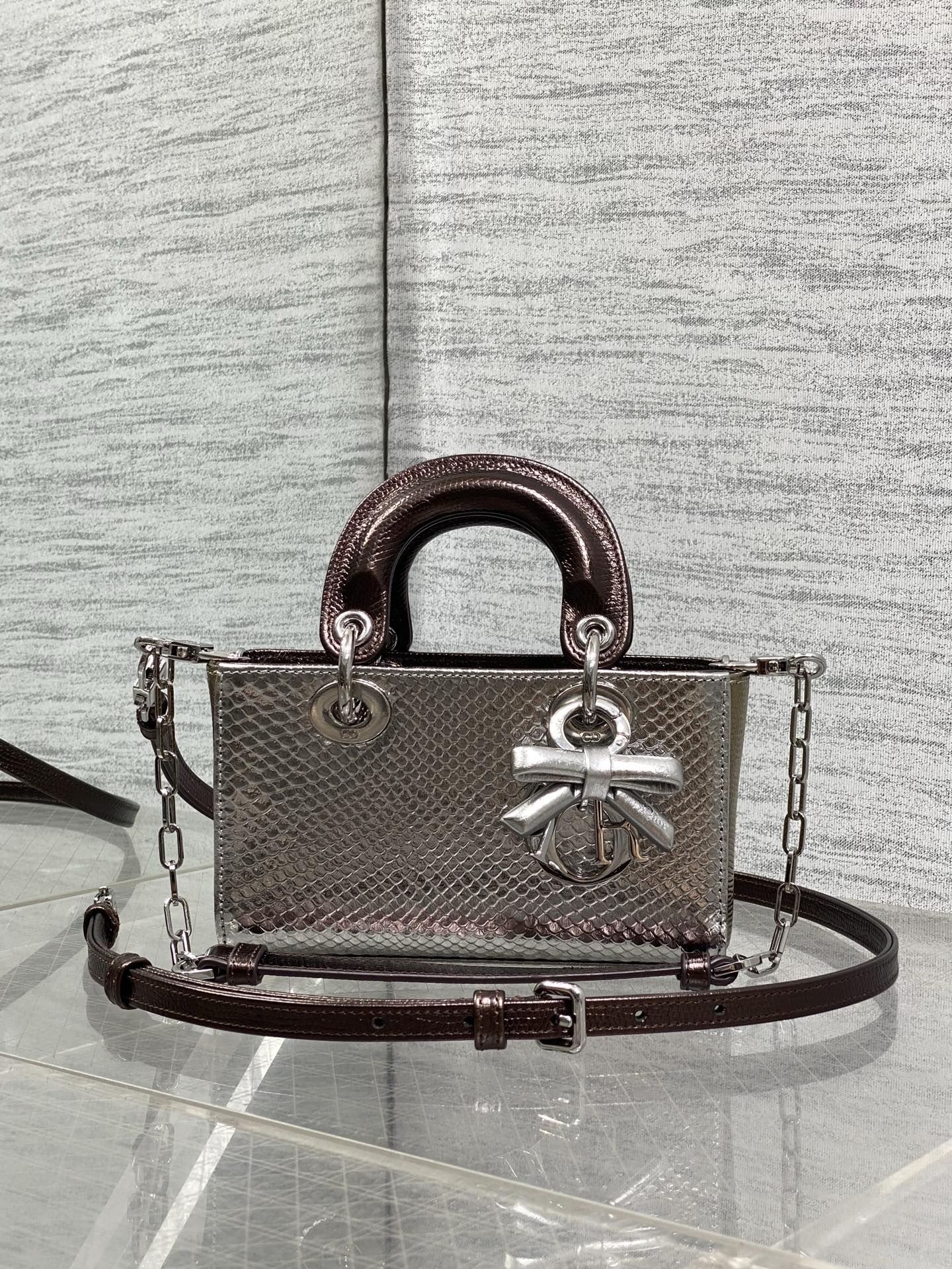 CD Lady D-Joy Bag Metallic Bronze Snakeskin Leather SHW 160003
