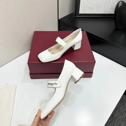 Dior 2026 Square Toe Velcro Chunky Heel Mary Jane Shoes 50mm Patent Leather