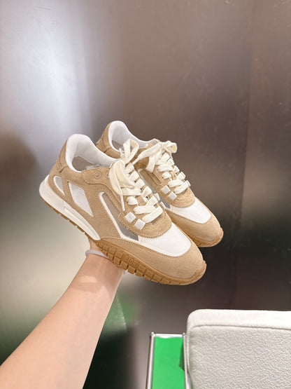 CD Tech Sneakers White Light Brown Cowhide Mesh Suede 562672