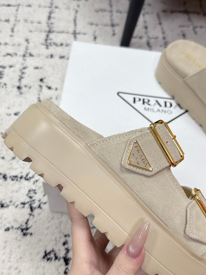 Prada 2026 Fussbett Flatform Slide Sandal 50mm Cow Suede 769815