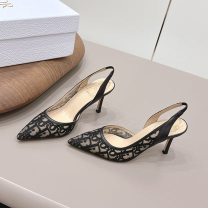 CD 26s Adiorable Slingback Pumps 8cm Black Beige Mesh Sheepskin