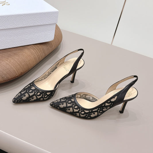 CD 26s Adiorable Slingback Pumps 8cm Black Beige Mesh Sheepskin