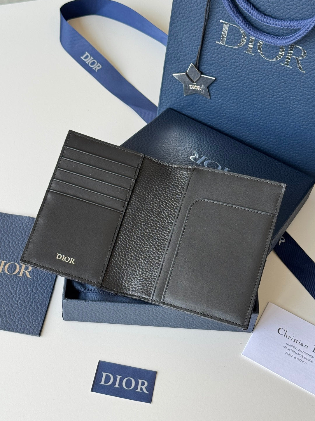 CD Oblique Passport Holder Black Jacquard Cowhide
