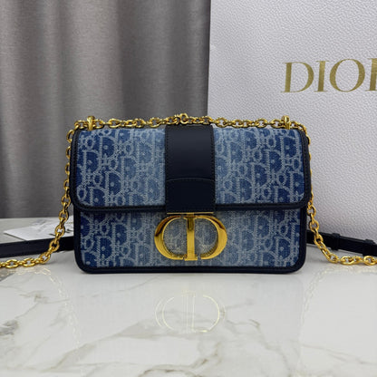 Dior 2026 East-West Chain Handbag 25cm Blue Black Demin Calfskin