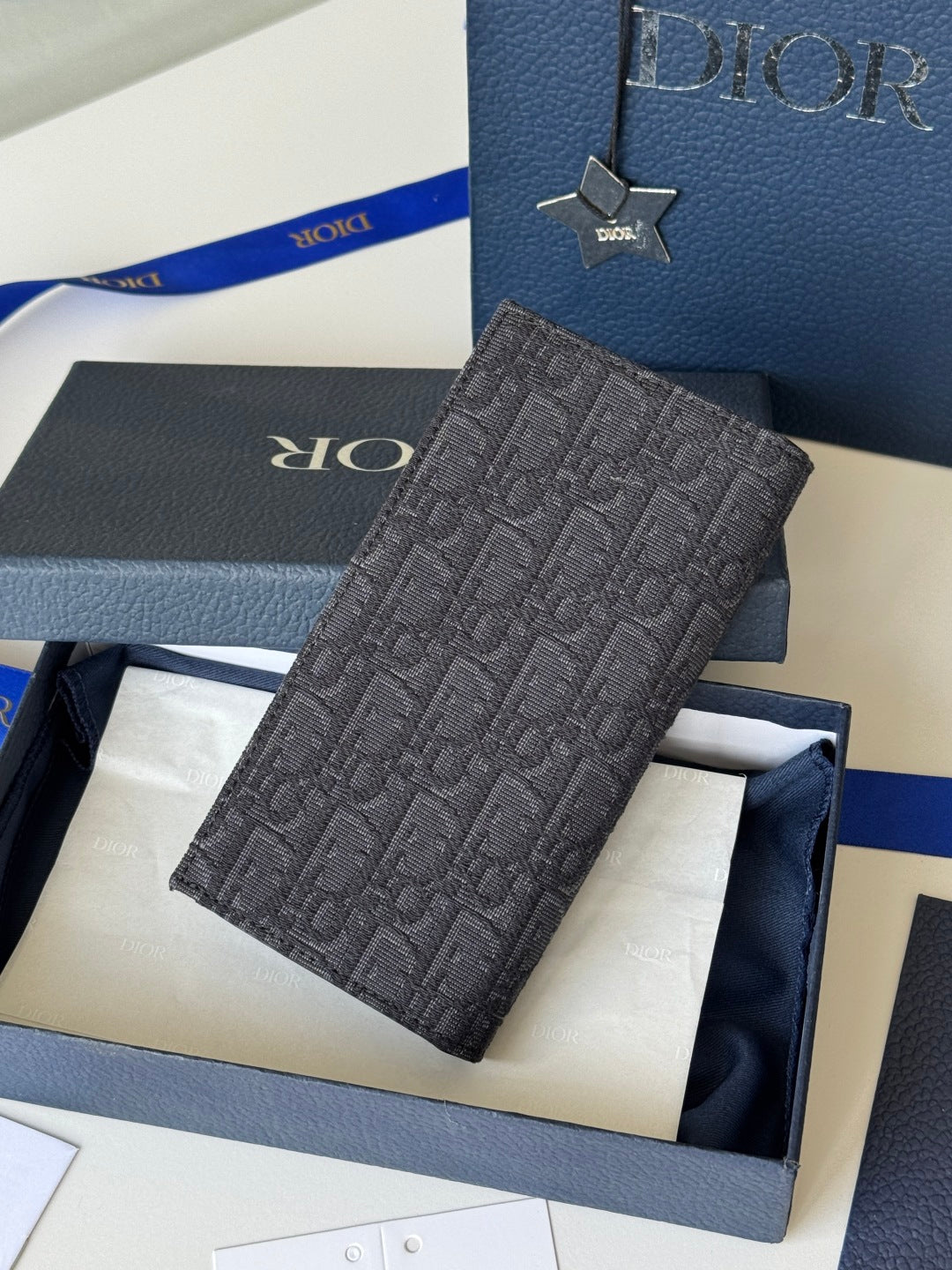 CD Long Vertical Wallet  Black Jacquard Cowhide