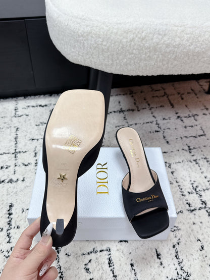 CD Square-Toed Sandal Black Satin 617518