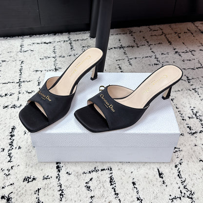 CD Square-Toed Sandal Black Satin 617518