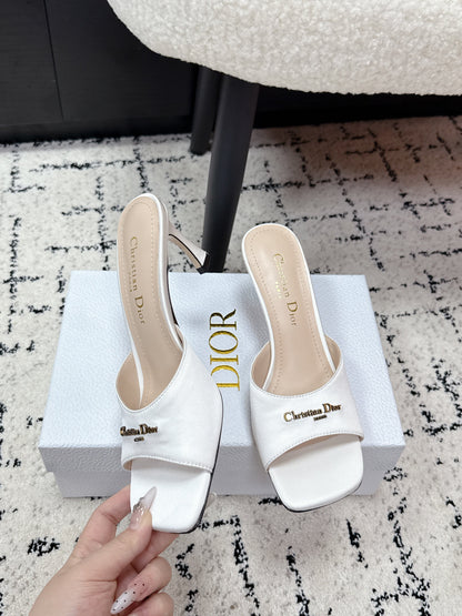 CD Square-Toed Sandal White Satin 617519