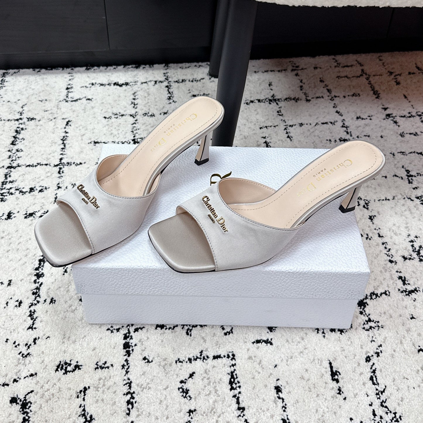 CD Square-Toed Sandal Grey Satin 617521