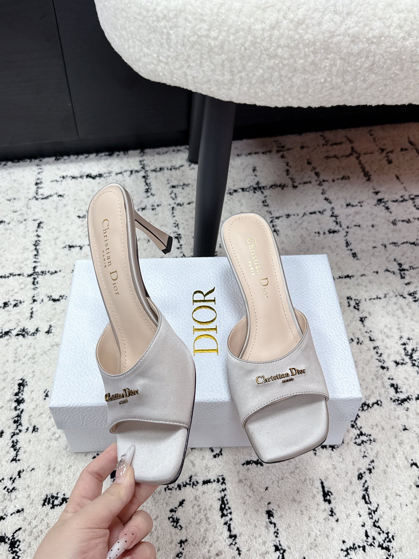 CD Square-Toed Sandal Grey Satin 617521