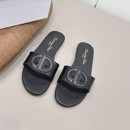 CD 26s Round-Toe Slide Sandals Black Calfskin 738237