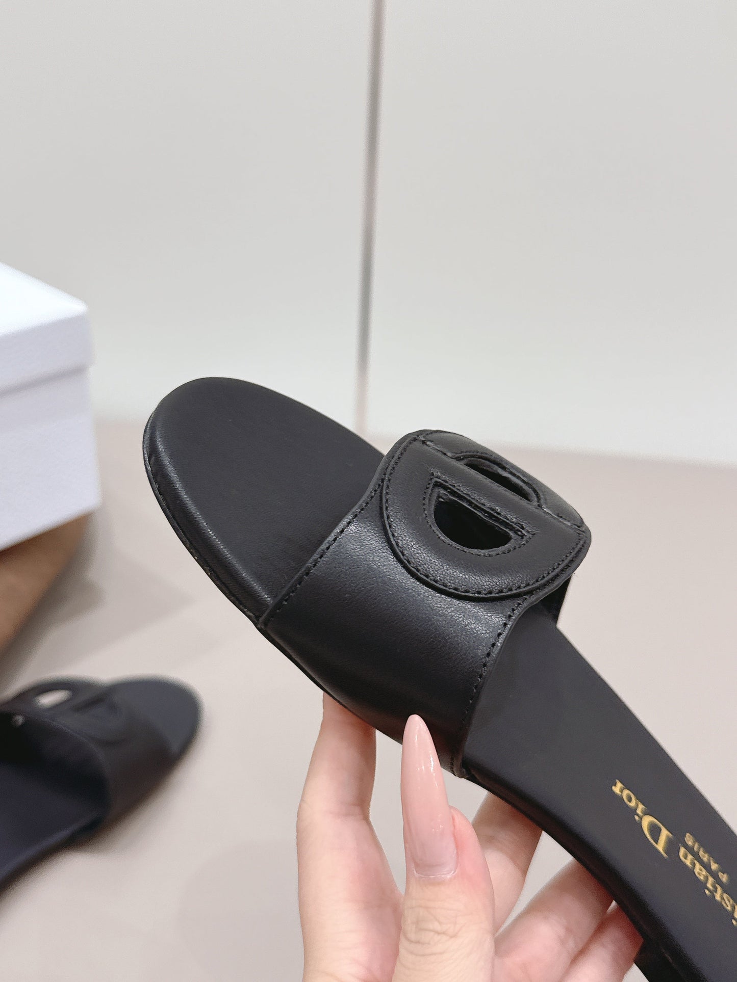 CD 26s Round-Toe Slide Sandals Black Calfskin 738237