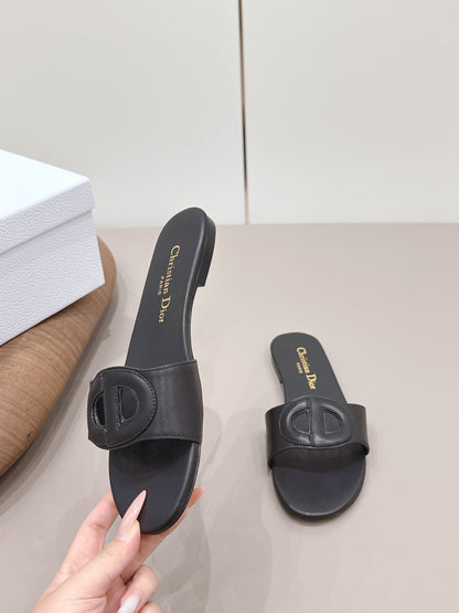 CD 26s Round-Toe Slide Sandals Black Calfskin 738237
