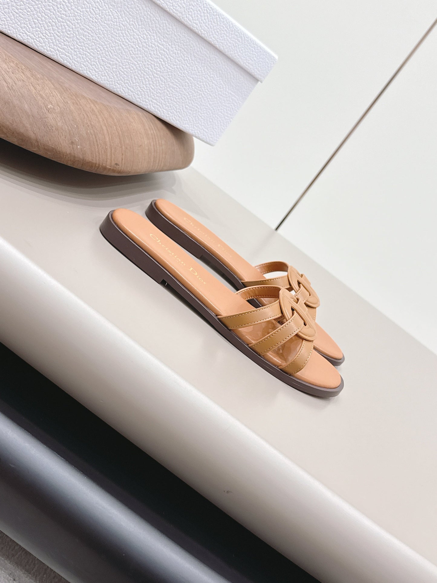 CD 26s D-Club Slide Sandal Tan Calfskin 738246