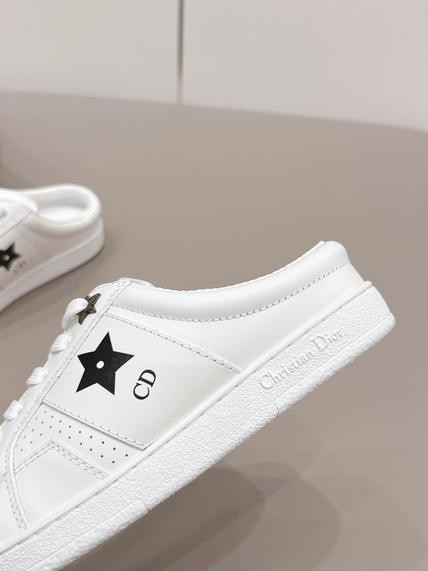CD Dior Black Star Mule White Suede Leather 739311