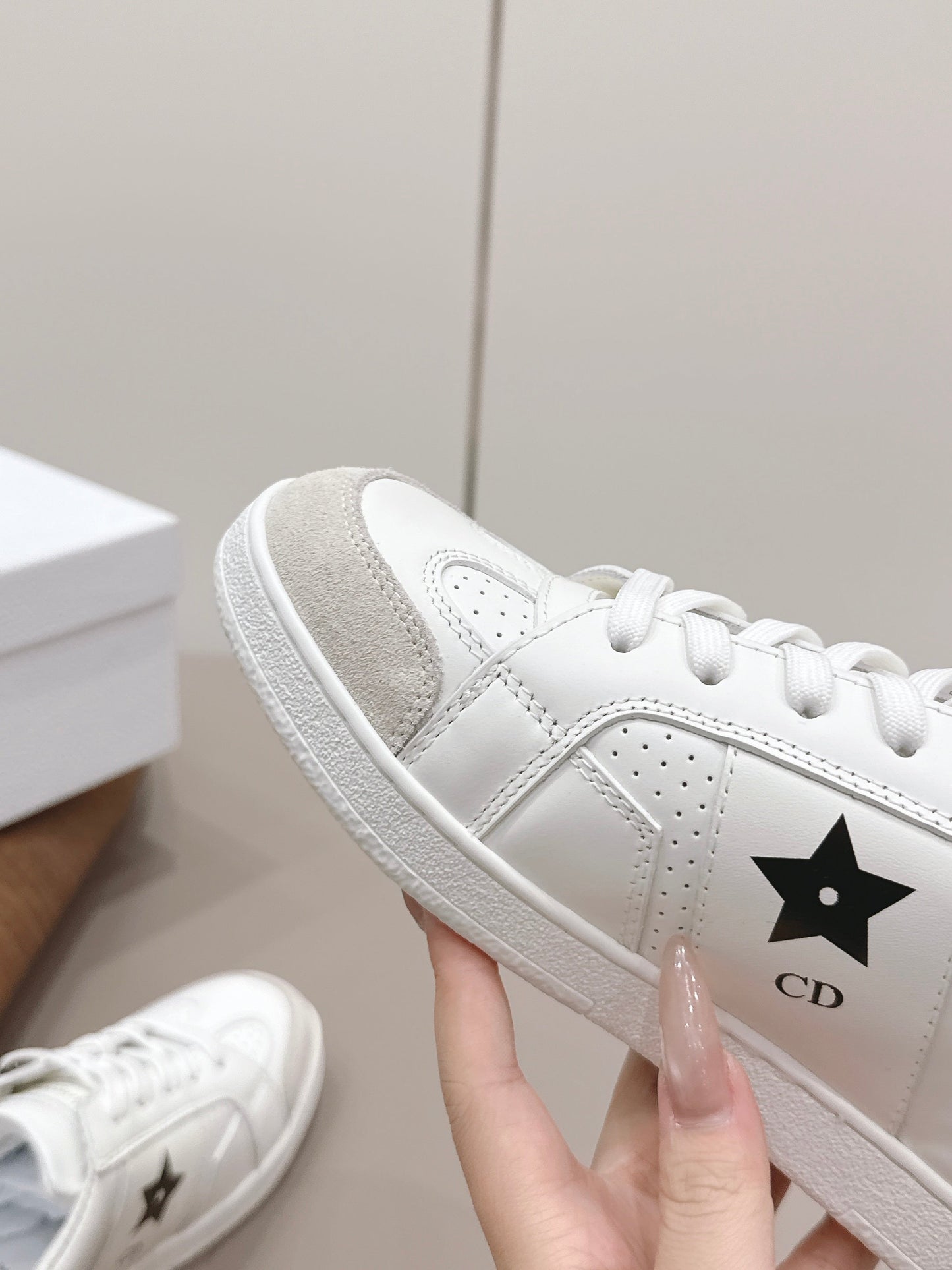 CD Dior Black Star Mule White Suede Leather 739311
