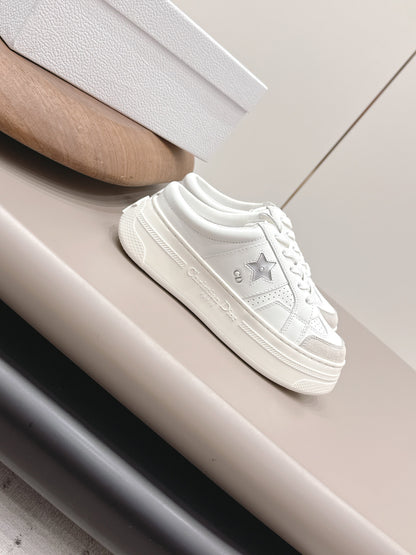 CD Dior Sliver Star Mule White Suede Leather 739310