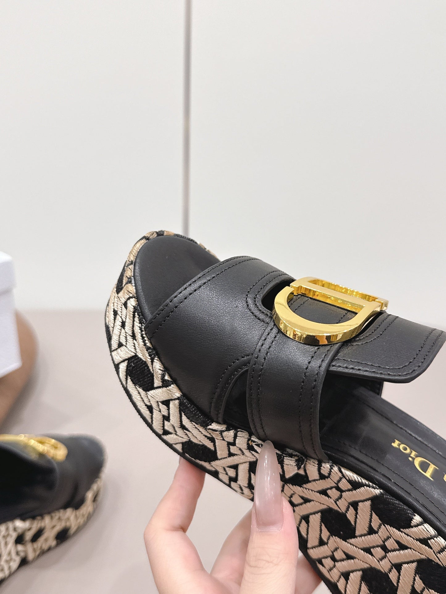 CD 30 Montaigne Wedge Slides 8cm Black Calfskin 738317