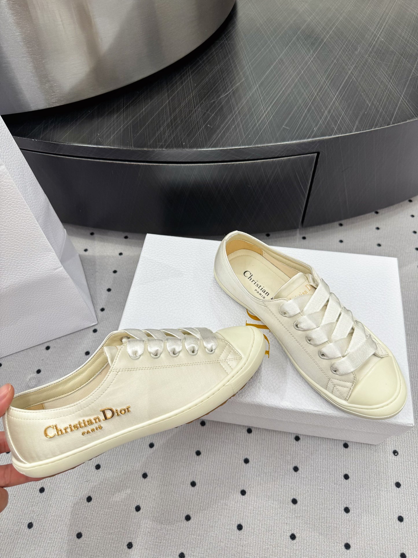 Dior Lucky Sneaker Ivory Satin 618069