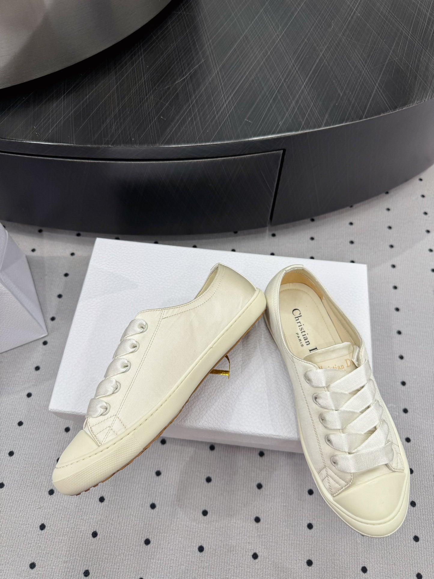 Dior Lucky Sneaker Ivory Satin 618069