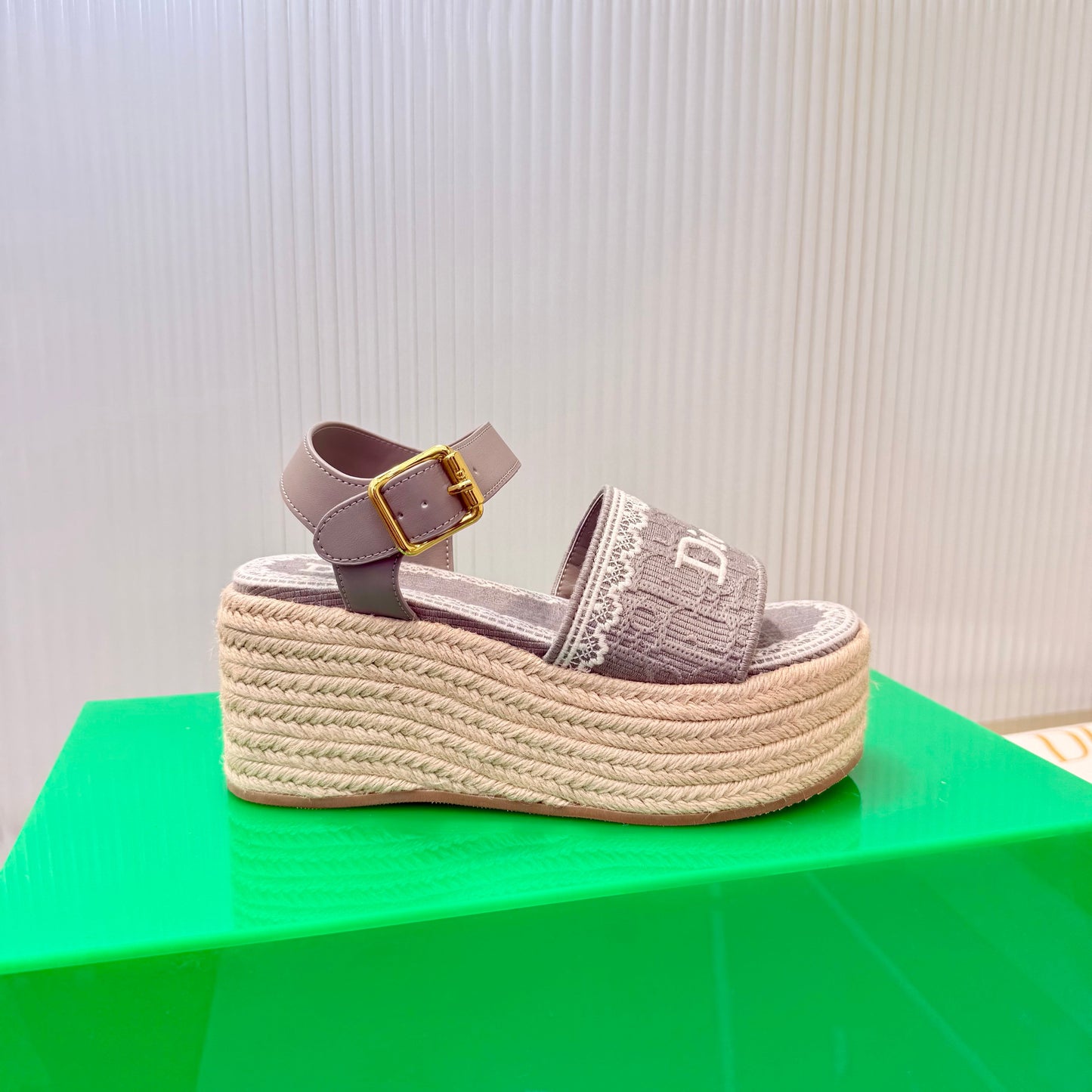 CD Dentelle Wedge Sandals Light Grey Cotton 832467