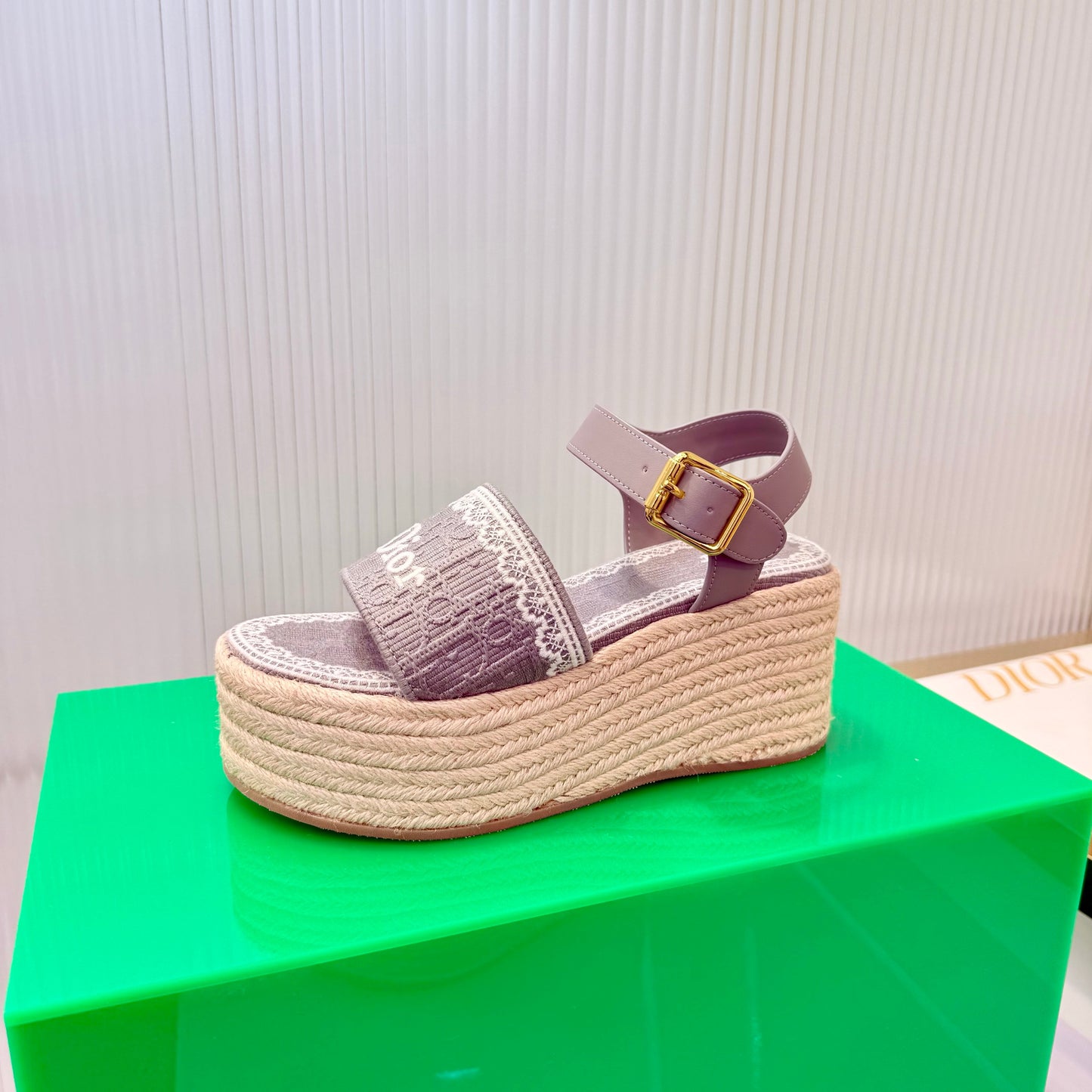 CD Dentelle Wedge Sandals Light Grey Cotton 832467