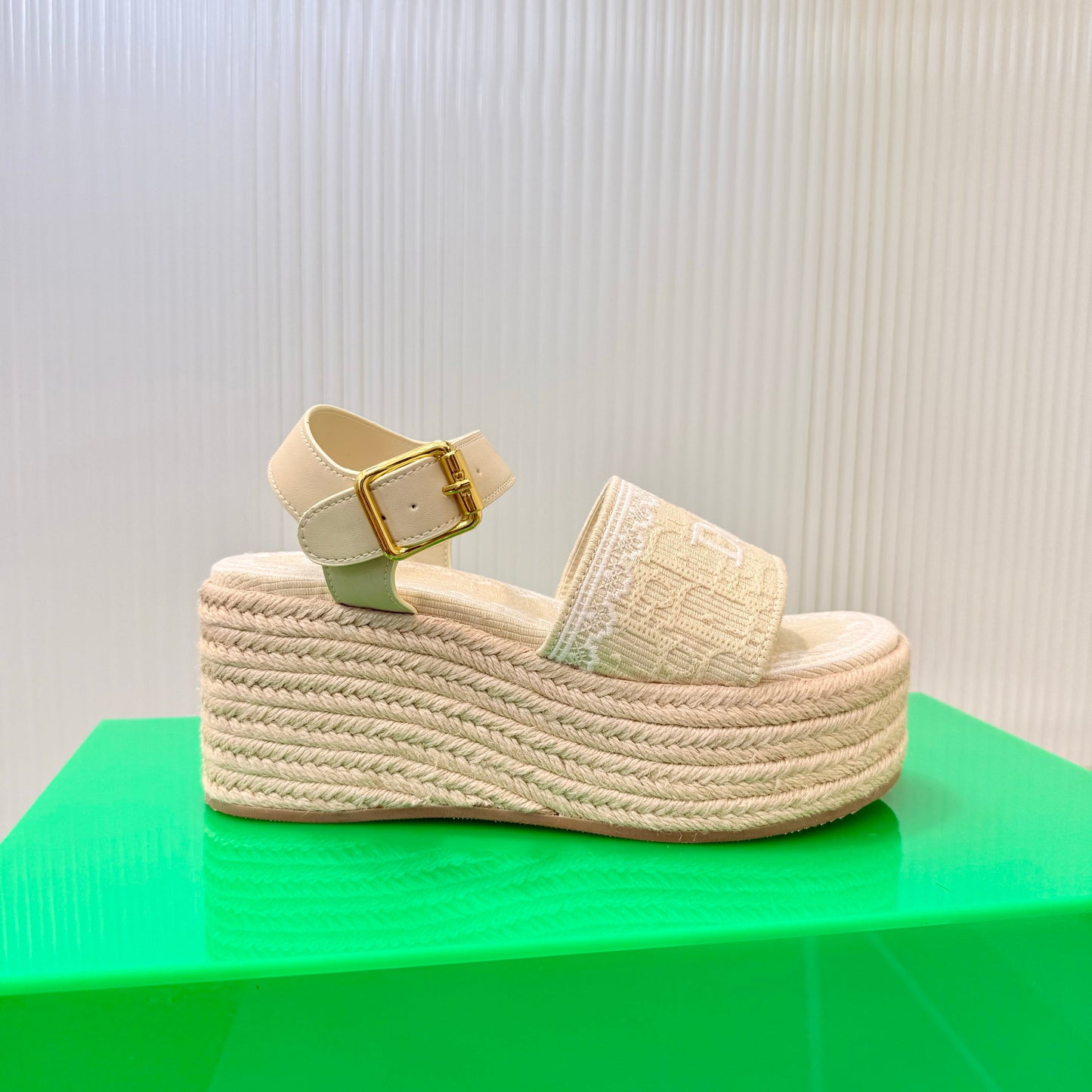 CD Dentelle Wedge Sandals Light Beige Cotton 832470