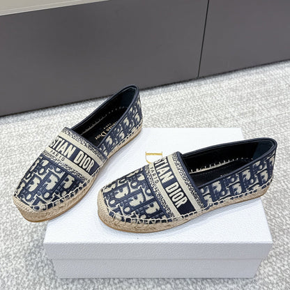 CD 26s Loafers Embroidery Navy Blue Canvas 653273